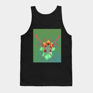 Fiery Pastel Green Edgy Butterfly Knives Poppy Peony Goth Punk Art Tank Top